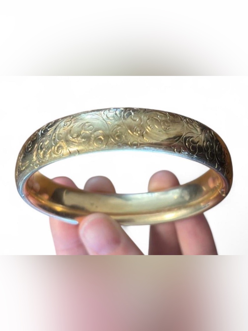 antique edwardian gold filled engraved bangle bracelet with sliding safety bar